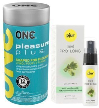 Набор из ONE Pleasure Plus 12 шт + Пролонгатор pjur MED Prolong Spray 20 мл SOS9528 фото