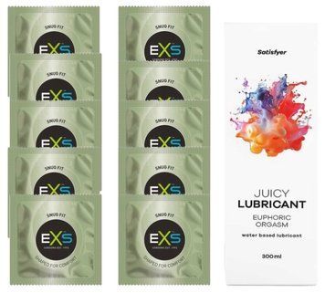 Комплект: з EXS Snug Fit 10 шт + Лубрикант Satisfyer Juicy Euphoric Orgasm water based 300 мл SOS11296 фото