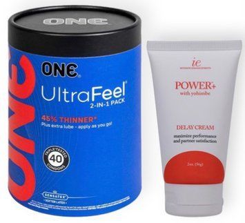 Набір з ONE UltraFeel 2-in-1 Pack 40 шт + Пролонгатор Doc Johnson Power+with Yohimbe Delay Cream For Men 56 г SOS9081 фото