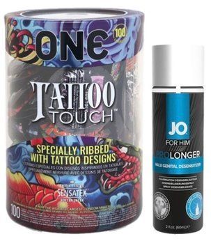 Набір з ONE Tattoo Touch, 100 шт + Пролонгатор System JO Prolonger Spray with Benzocaine (60 мл) SOS9139 фото