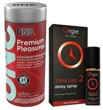 Набір з 24 шт ONE Premium Pleasures + Пролонгатор Orgie Time Lag 2 Delay Spray, 10 мл SOS9387 фото