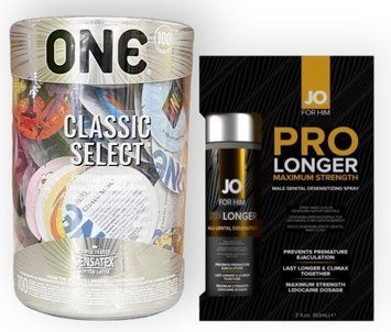 Набір з ONE Classic Select 100 шт + ORGIE JO Prolonger Spray with Lidocaine (60 мл) SOS8990 фото