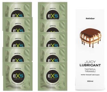 Комплект: з EXS Snug Fit 10 шт + Лубрикант Satisfyer Juicy Tasteful Tiramisu water based 300 мл SOS11307 фото