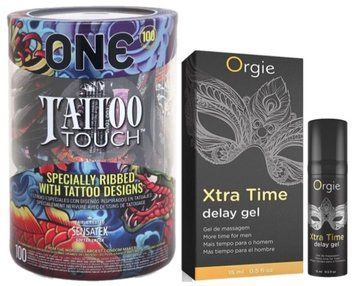 Набір з ONE Tattoo Touch, 100 шт + Пролонгатор X-TRA TIME, 15 мл ORGIE SOS9142 фото