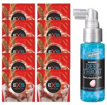 EXS STRAWBERRY SUNDAE 10 шт + Doc Johnson DeepThroat Spray &ndash; Cotton Candy (59 мл) SOS14063 фото