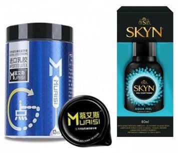 Набір: Muaisi 0.02 мм Blue 12 шт. + Лубрикант SKYN AQUA FEEL 80МЛ SOS11994 фото