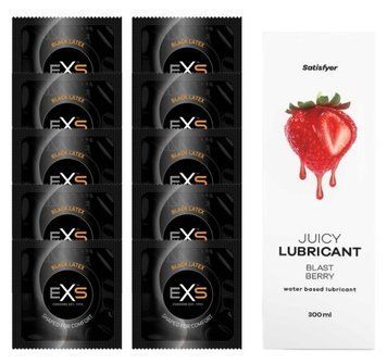 Набір: EXS Black Latex 10 шт. + Лубрикант Satisfyer Blast Berry 300 мл SOS11158 фото
