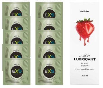 Комплект: з EXS Snug Fit 10 шт + Лубрикант Satisfyer Juicy Blast Berry water based 300 мл SOS11310 фото