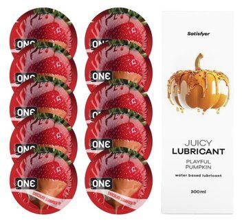 ONE Chocolate Strawberry 10 шт. + Лубрикант Satisfyer Playful Pumpkin 300 мл SOS12445 фото