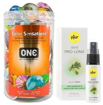 Набор из ONE Color Sensations 100 шт + Пролонгатор pjur MED Prolong Spray 20 мл SOS9182 фото