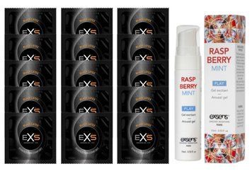 Комплект EXS Black Latex 15 шт + EXSENS Kissable Raspberry Mint стимулюючий гель для клітора, 15 мл SOS14672 фото