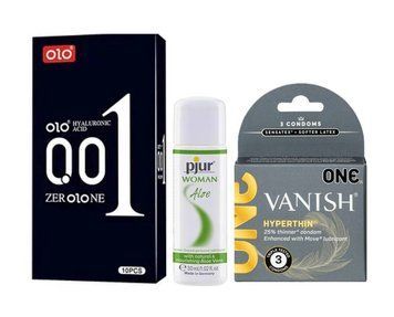 Набор : OLO Black 001 (10 шт) , ONE Vanish Triple Set (3 шт) и Лубрикант Pjur Woman Aloe &ndash; 30 мл SOS990 фото