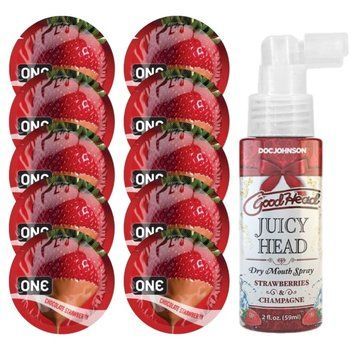 Комплект ONE Chocolate Strawberry 10 шт + Doc Johnson &ndash; Strawberries & Champagne, 59 мл SOS13767 фото