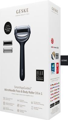 Електронний ролер для обличчя та тіла з мікроголками GESKE MicroNeedle Face&Body Roller 8в1 black HB0201 фото