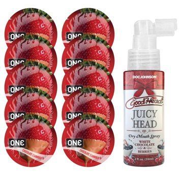 Комплект ONE Chocolate Strawberry 10 шт + Doc Johnson &ndash; White Chocolate & Berries, 59 мл SOS13768 фото