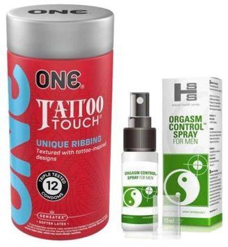 Набір з ONE Tattoo Touch Pack 12 шт + Пролонгатор SEXUAL HEALTH SERIES ORGASM CONTROL SPRAY, 15 МЛ SOS9429 фото