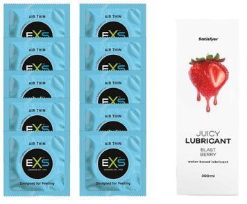Набір: EXS Air Thin 10 шт. + Лубрикант Satisfyer Blast Berry 300 мл SOS11196 фото