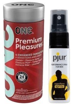 Набор из 24 шт ONE Premium Pleasures + Пролонгатор pjur Superhero Spray 20 мл SOS9397 фото