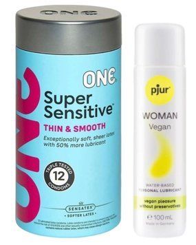Набор ONE Super Sensitive Pack 12 шт. + Лубрикант pjur Woman Vegan SOS13028 фото