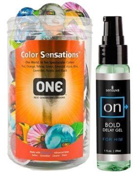 Набор из ONE Color Sensations 100 шт + Пролонгатор Sensuva - ON Bold (29 мл) SOS9185 фото