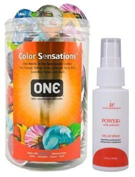 Набор из ONE Color Sensations 100 шт + Пролонгатор Doc Johnson Power+ с Yohimbe Delay Spray For Men (59 мл) SOS9186 фото