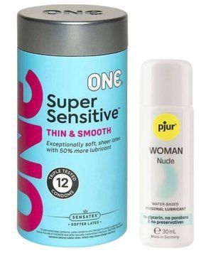 Набор ONE Super Sensitive Pack 12 шт + Лубрикант Pjur Woman Nude 30 мл SOS13029 фото