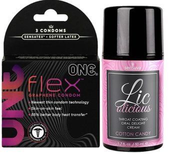 Комплект 3 шт ONE Flex + Гель Sensuva Lic-o-licious Cotton Candy (50 мл), маслянистый, без сахара SOS6143 фото