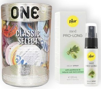 Набір з ONE Classic Select 100 шт + pjur MED Prolong Spray 20 мл SOS9001 фото