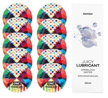 Комплект One Extreme ribs 10 шт. + Лубрикант Satisfyer Juicy Lubricant Sparkling Water (300 мл) SOS12151 фото
