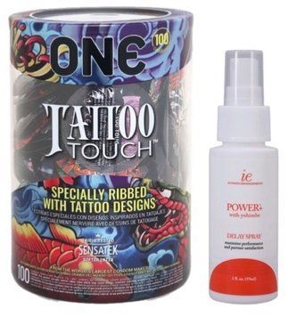 Набір з ONE Tattoo Touch, 100 шт + Пролонгатор Doc Johnson Power+with Yohimbe Delay Spray For Men (59 мл) SOS9151 фото
