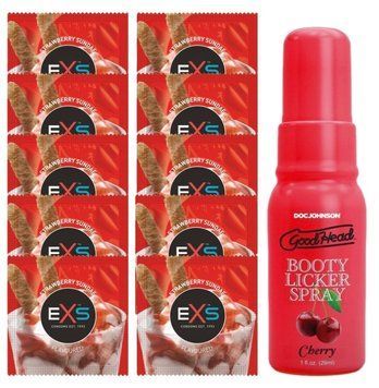 EXS STRAWBERRY SUNDAE 10 шт + Doc Johnson Booty Licker Spray &ndash; Cherry (29 мл) SOS14072 фото