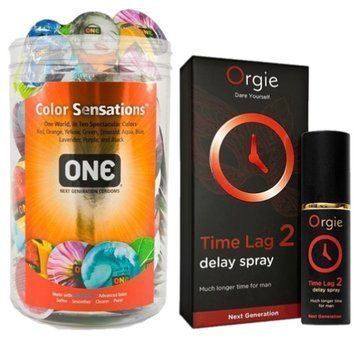 Набор из ONE Color Sensations 100 шт + Пролонгатор Orgie Time Lag 2 Delay Spray, 10 мл SOS9187 фото