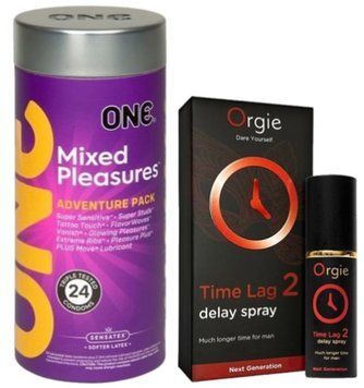 Набір з 24 шт ONE Mixed Pleasures + Пролонгатор Orgie Time Lag 2 Delay Spray, 10 мл SOS9350 фото