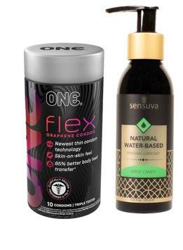 ONE Flex 10 шт.+ Змазка на водній основі Sensuva Natural Water-Based Apple Candy (125мл) SOS6394 фото