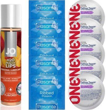 Набір 10 шт Pasante Ribbed та ONE Tattoo Touch + System JO H2O &mdash; Peachy Lips(30 мл) SOS4918 фото