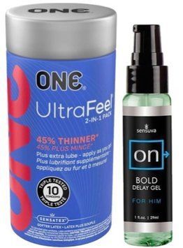 Набір з ONE UltraFeel 2-in-1 Pack 10 шт + Пролонгатор Sensuva - ON Bold (29 мл) SOS9240 фото
