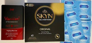 Набор 50 шт SKYN ORIGINAL &ndash; Pasante Cooling + Жидкий вибратор Intt Vibration Strawberry (15 мл) SOS1515 фото