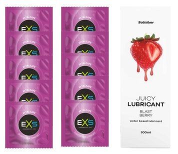 Комплект: EXS EXTRA SAFE 10 шт. + Лубрикант Satisfyer Blast Berry 300 мл SOS11474 фото