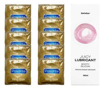 Набор Pasante King Size 10 шт. + Лубрикант Satisfyer Booty Silicon 150 мл SOS12006 фото