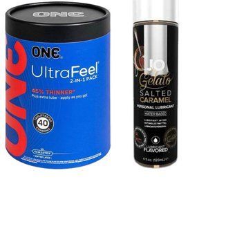 ONE UltraFeel 2-в-1. 40 шт.+ Змазка на водній основі System JO GELATO Salted Caramel (120 мл) SOS6451 фото