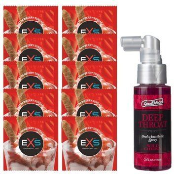 EXS STRAWBERRY SUNDAE 10 шт + Doc Johnson DeepThroat Spray &ndash; Wild Cherry (59 мл) SOS14077 фото
