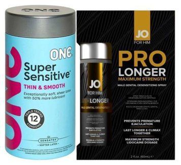 Набор из ONE Super Sensitive Pack 12 шт + Пролонгатор JO Prolonger Spray with Lidocaine (60 мл) SOS9404 фото