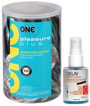 Набір з ONE Pleasure Plus, 100 шт + Пролонгатор LOVELY LOVERS DELAY SPRAY 50 ML SOS9108 фото