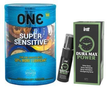 Набор из ONE Super Sensitive 100 шт + Пролонгатор Intt Dura Max Power (12 мл) SOS9505 фото