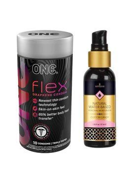 ONE Flex 10 шт+ Змазка на водній основі&nbsp;Sensuva Natural Water-Based Cotton Candy (57 мл)&nbsp; SOS6399 фото