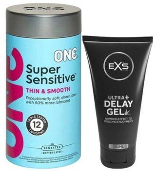 Набор из ONE Super Sensitive Pack 12 шт + Пролонгатор EXS Delay Gel Ultra+ 100ml SOS9406 фото