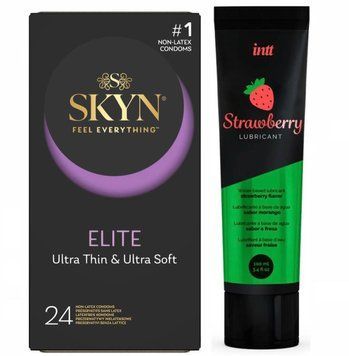 Набор :SKYN Elite 24 шт и Лубрикант Intt Strawberry (100 мл) SOS73 фото
