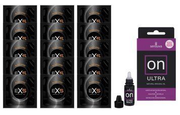 Комплект EXS Black Latex 15 шт + Sensuva ON Arousal Oil for Her Ultra 5 мл SOS14657 фото