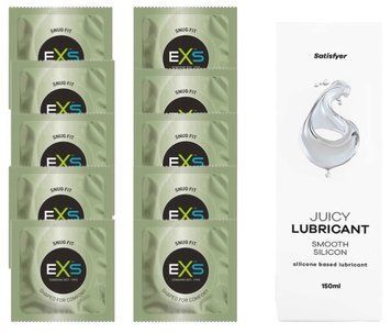 Комплект: з EXS Snug Fit 10 шт + Лубрикант Satisfyer Juicy Smooth silicone based 150 мл SOS11298 фото
