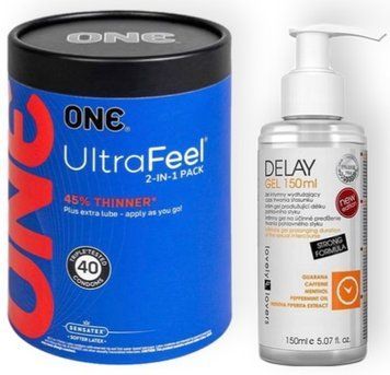 Набір з ONE UltraFeel 2-in-1 Pack 40 шт + Пролонгатор Lovely Lovers DELAY GEL 150ml SOS9083 фото